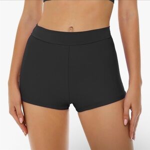 High-Waist Black Swim Boyshorts - Sleek Coverage